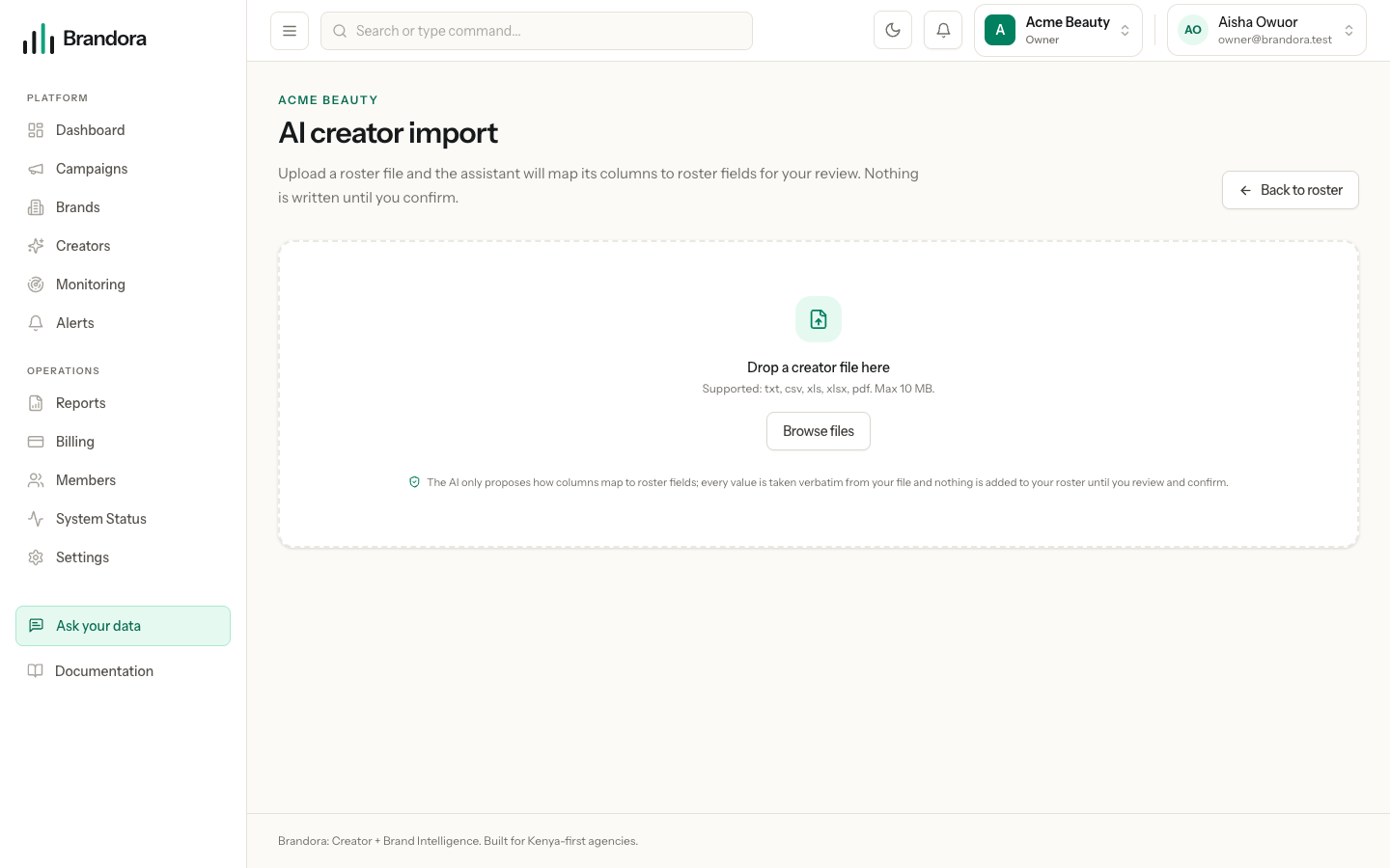 The creator import screen with the paste-CSV option beside the assisted mapping wizard