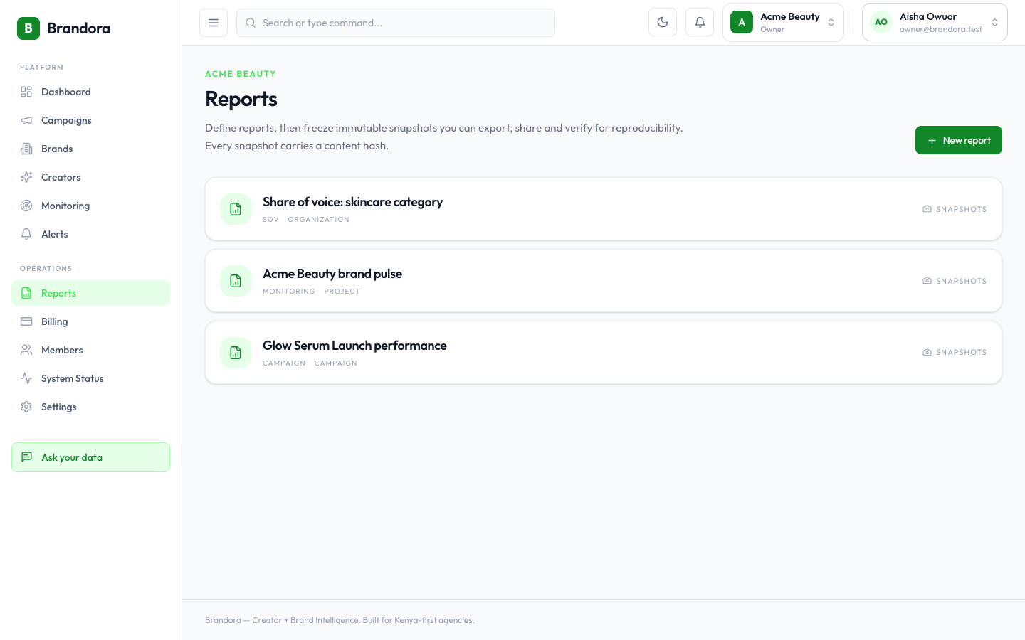 Campaign reporting with provenance-labeled metrics